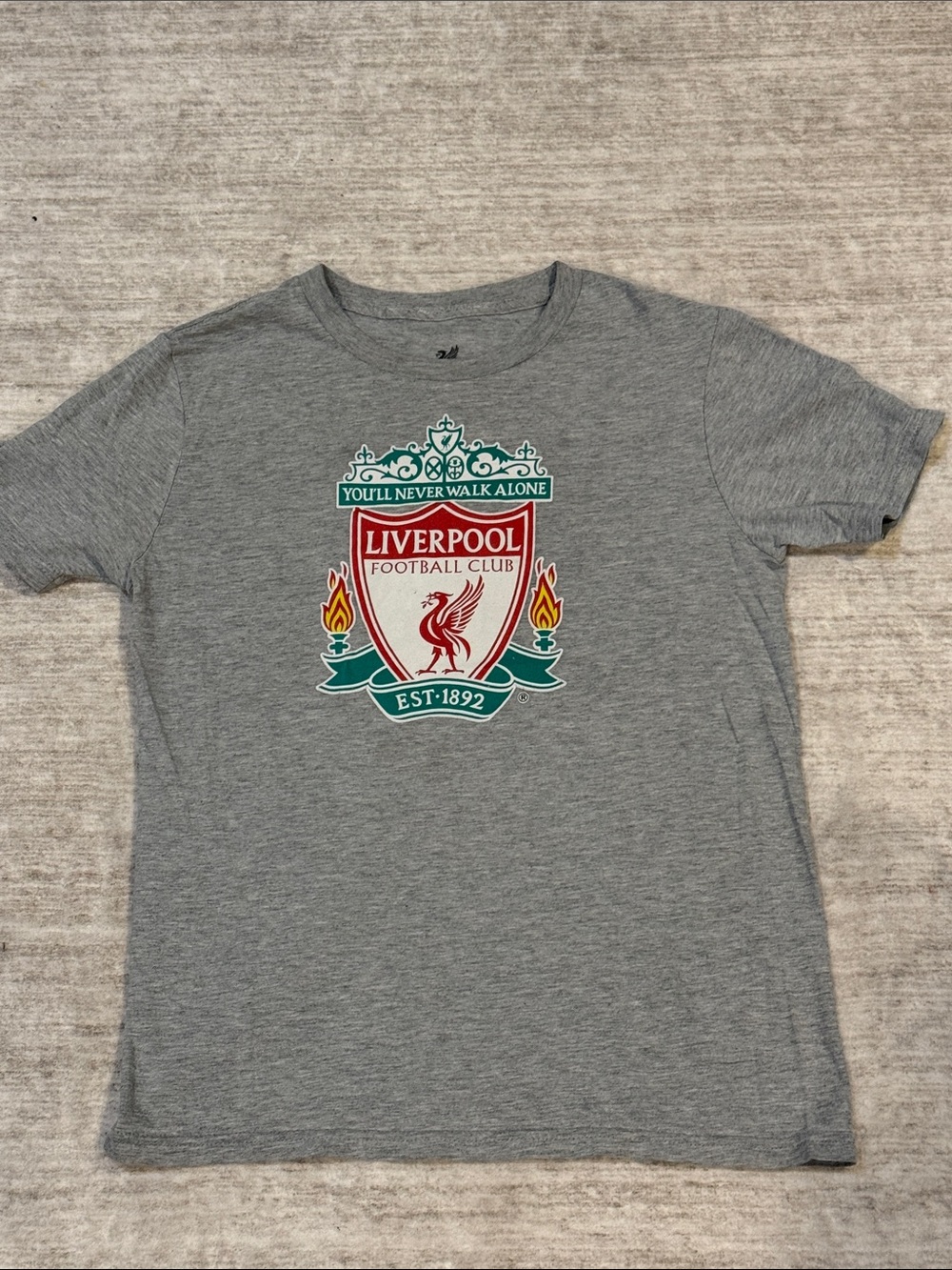Liverpool FC Kids Grey Crest T-Shirt youth size medium (10/12)